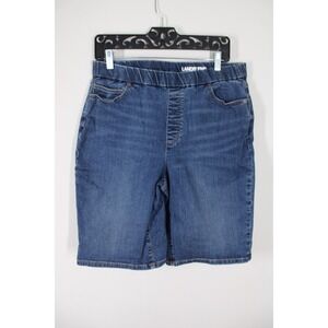Lands End 14 Blue Denim High Rise Pull On Elastic Waist Bermuda Shorts